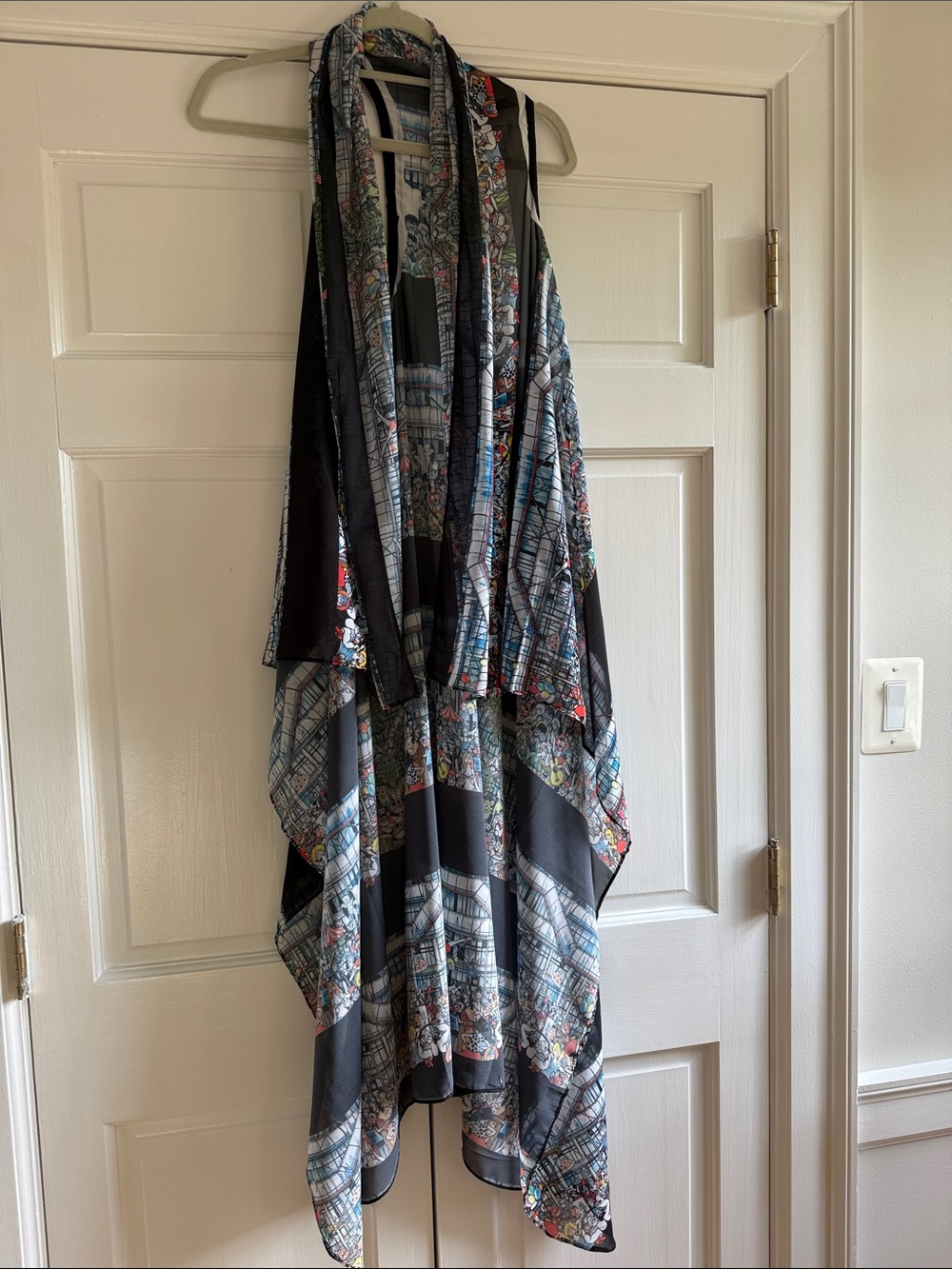 Stylish Black & Multicolor Draped Scarf Vest